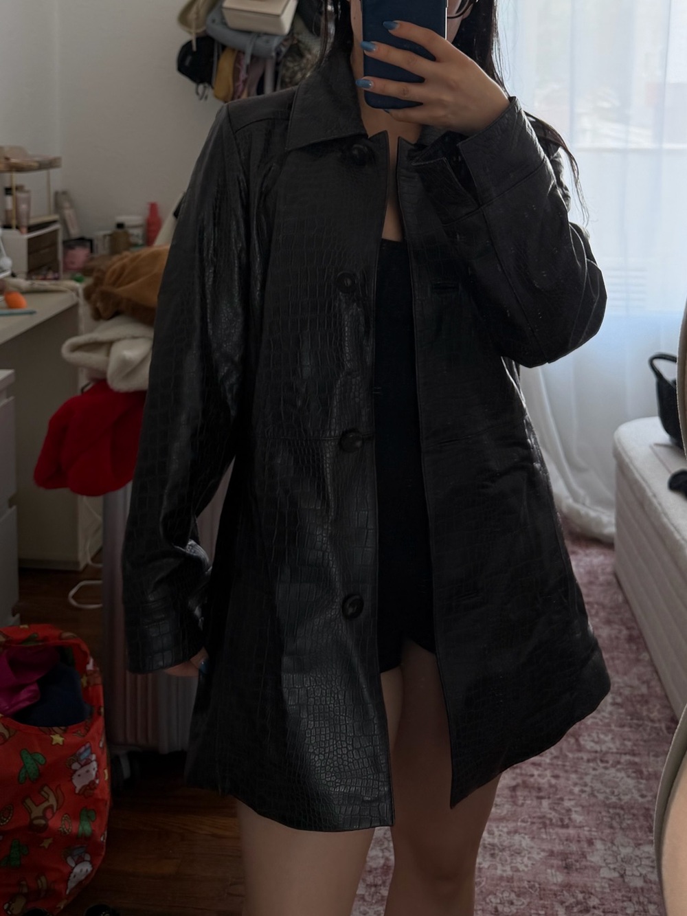 Ellen Tracy Crocodile Button Leather Jacket